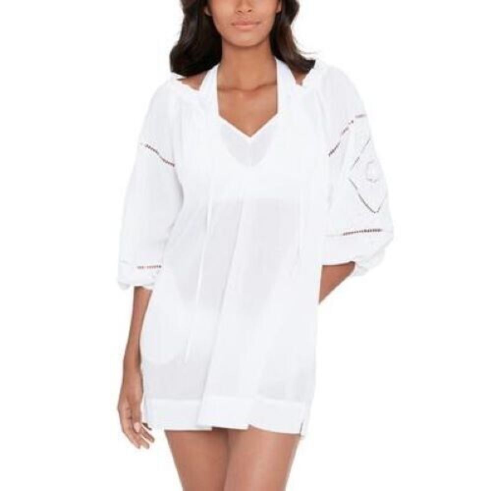 Ralph Lauren Women's Cotton Embroidered Dress Cover-Up White Medium M